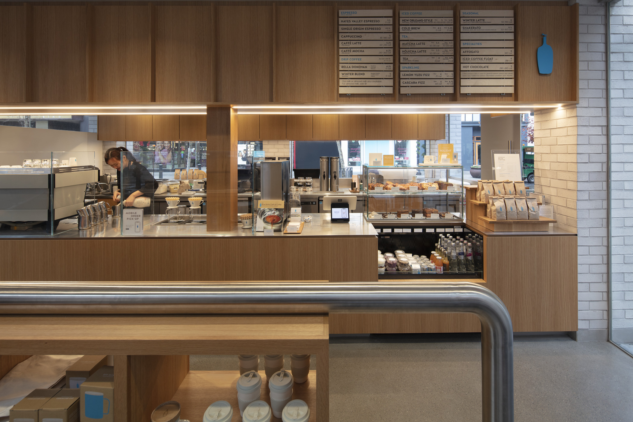 Interior image of a Blue Bottle Coffee location