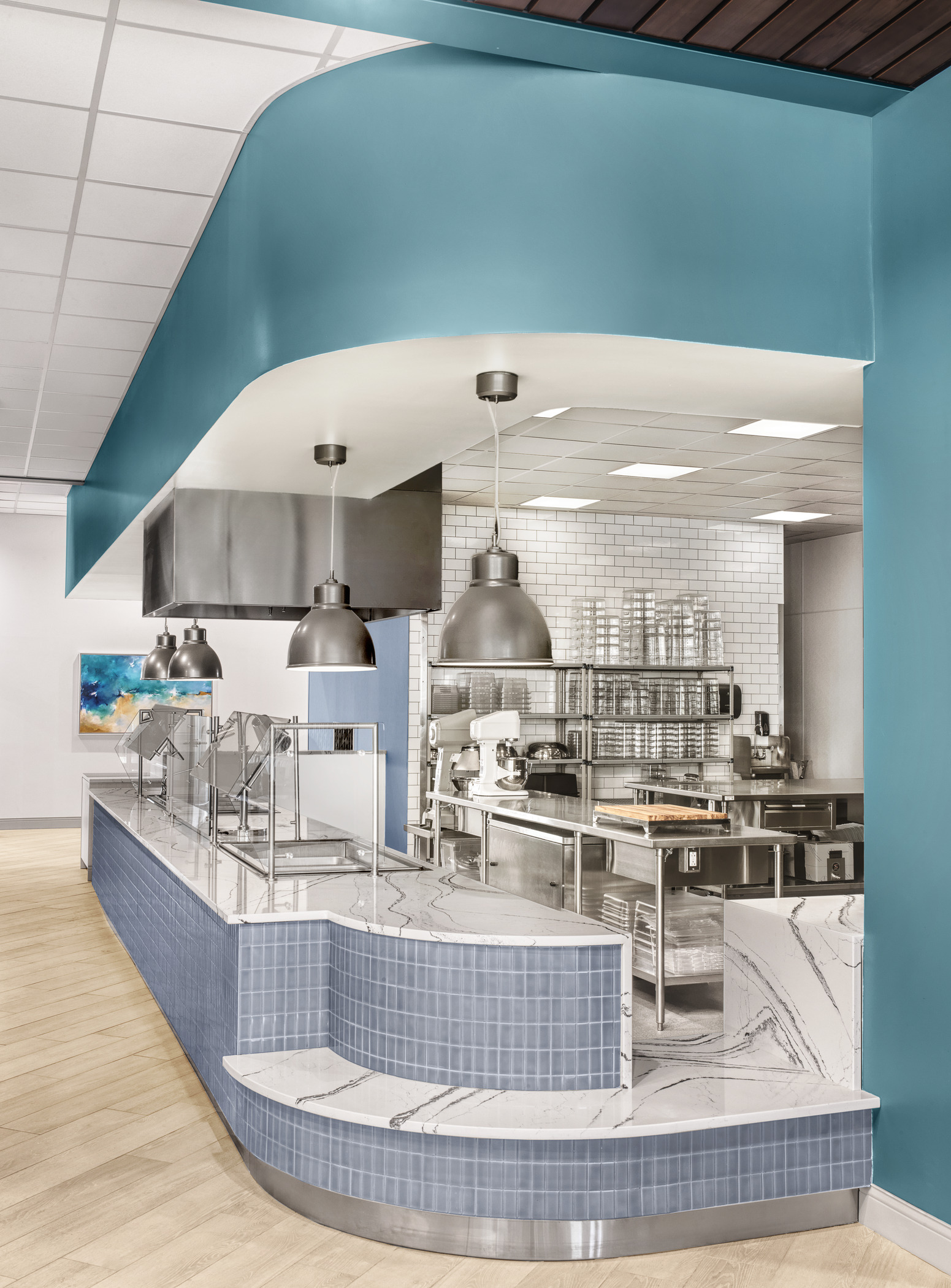 Modern design hot food serving line at Ronald McDonald House