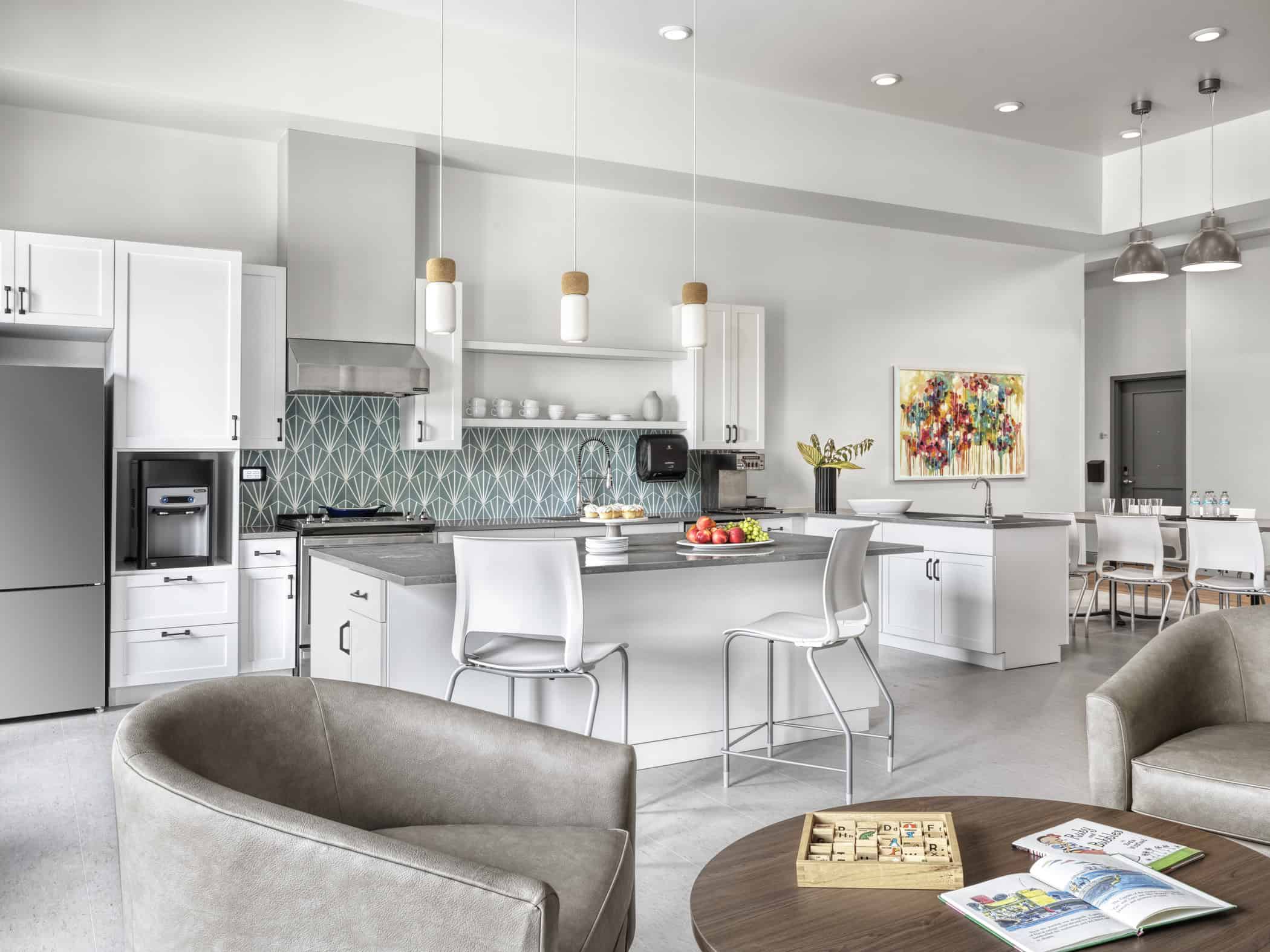 Kitchen area in the living space at Ronald McDonald House