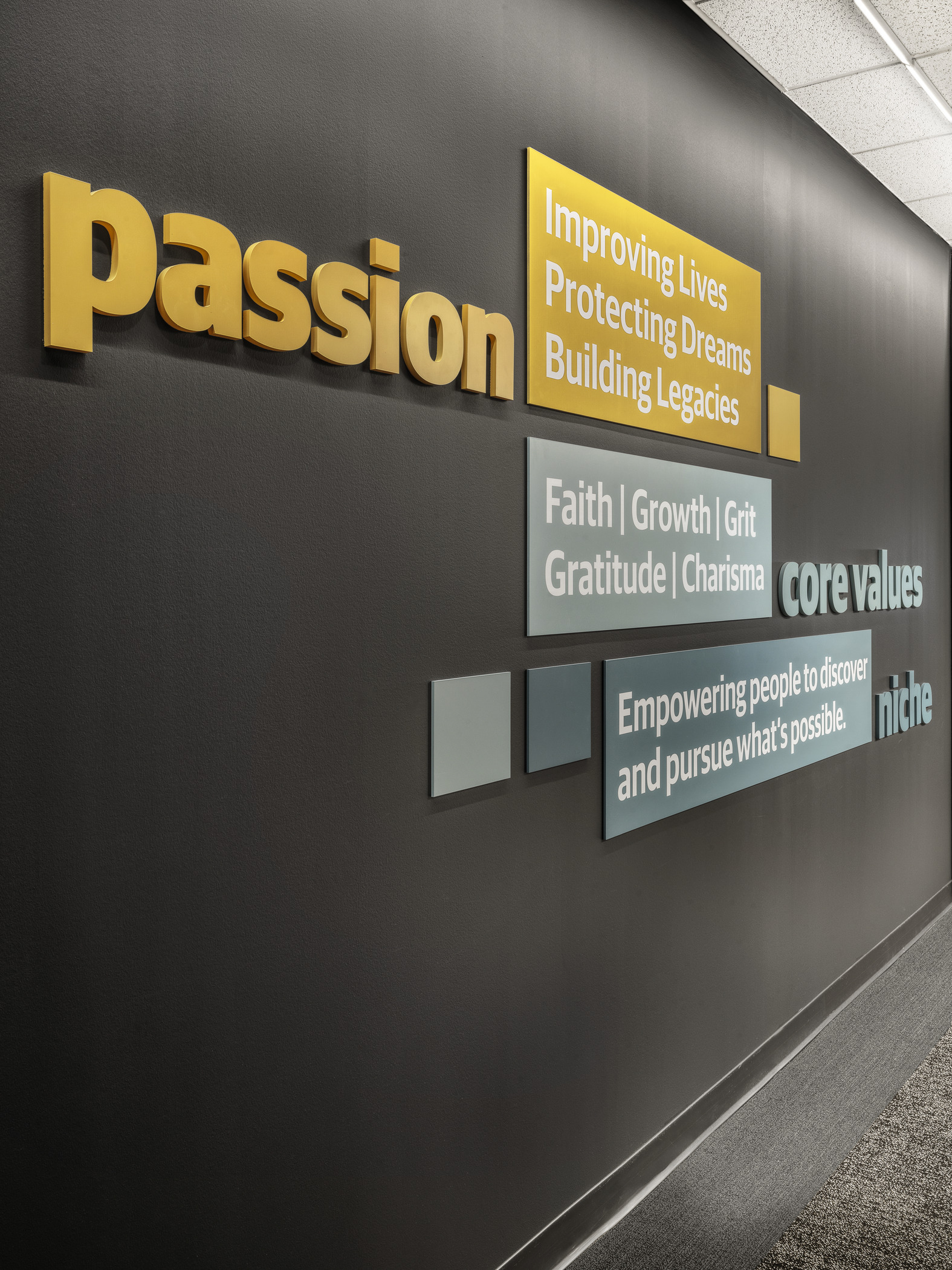 A graphic wall listing Northwestern Mutual's core values