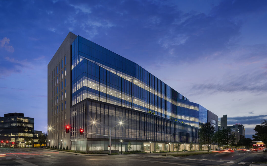 a large medical looking building photographed from outside at a distance