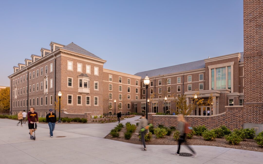 A photograph from the outside of a college campus area