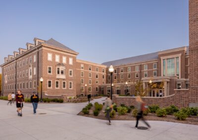 A photograph from the outside of a college campus area