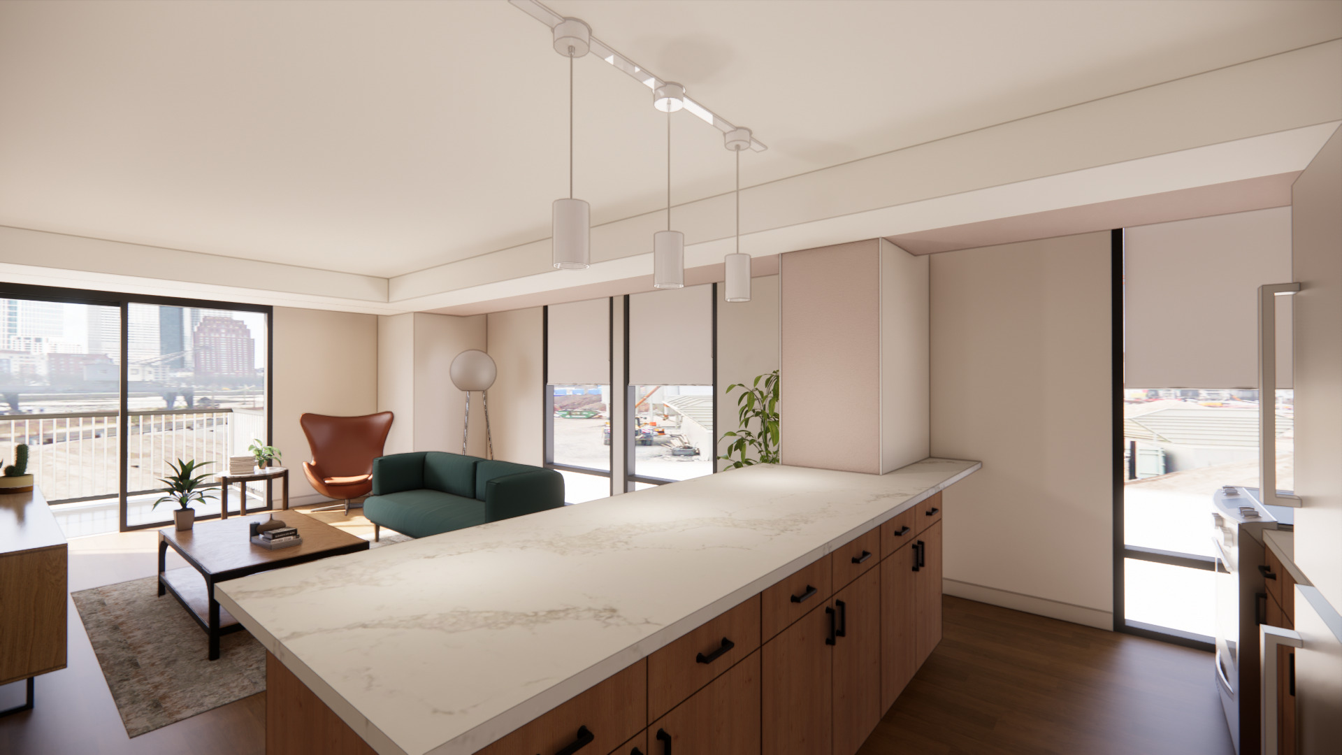 Mansion House Resident Unit Interior Living Area Rendering