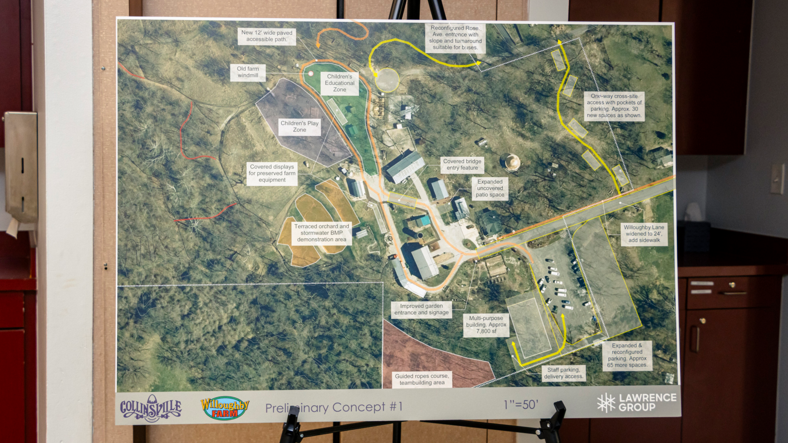 A poster board of Willoughby Farm Master Plan